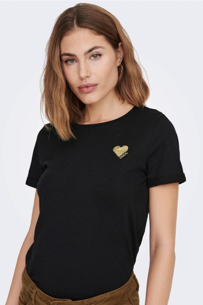 ONLKITA LIFE S/S LOGO TOP NOOS 15244714 BLACK/GOLD GLITT